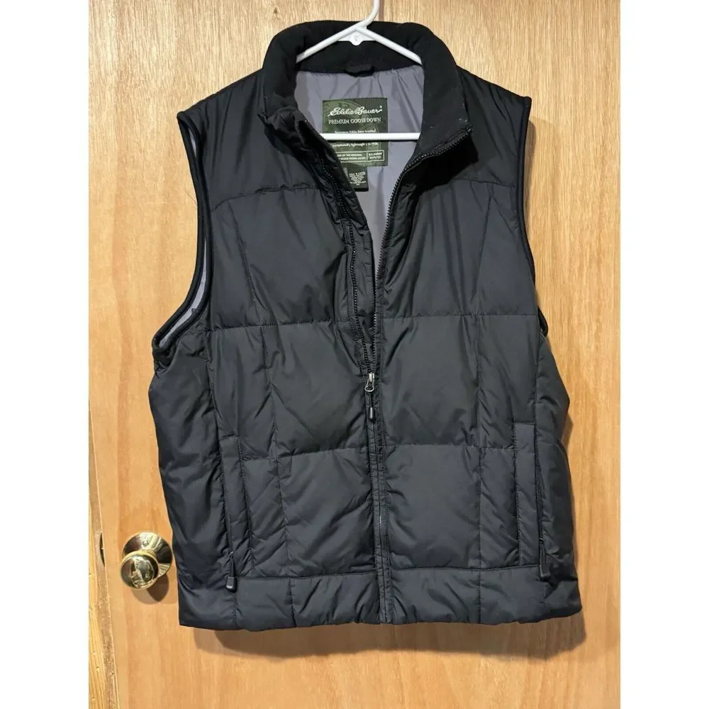 Eddie Bauer Men's M Black Goose Down Puffer Vest Full Zip Premium Outdoor Hiking